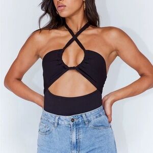 Princess Polly Black Ribbed Cut Out Bodysuit